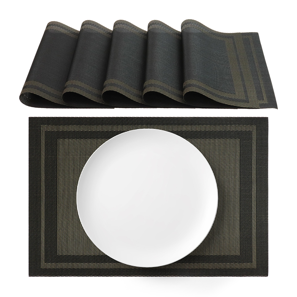 Tovagliette americane lavabili in PVC nero grafite 30x45cm 6 pezzi