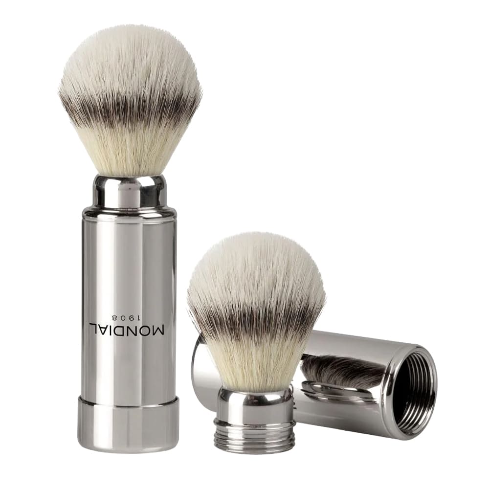 Mondial set da barba da viaggio con pennello EcoSilvertip rasoio e custodia in pelle nera - immagine 2