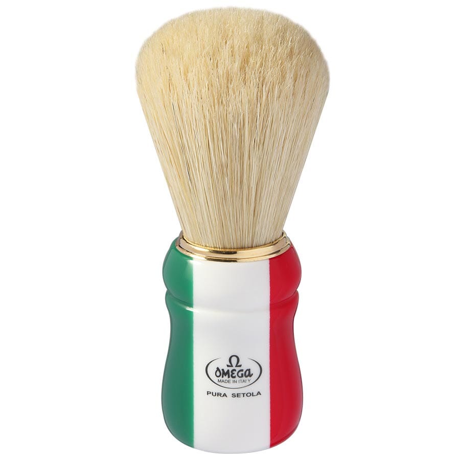 Omega pennello da barba in pura setola manico bandiera italiana