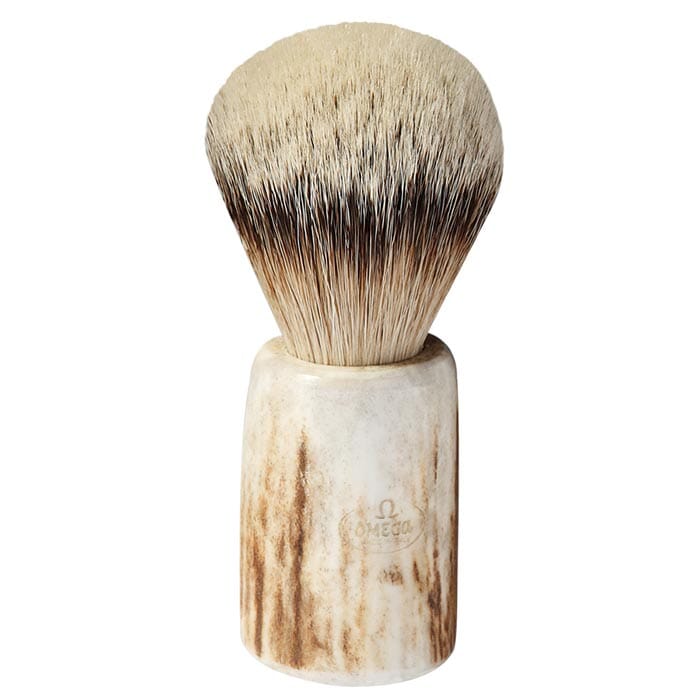 Omega shaving brush silvertip badger real deer horn handle 6550