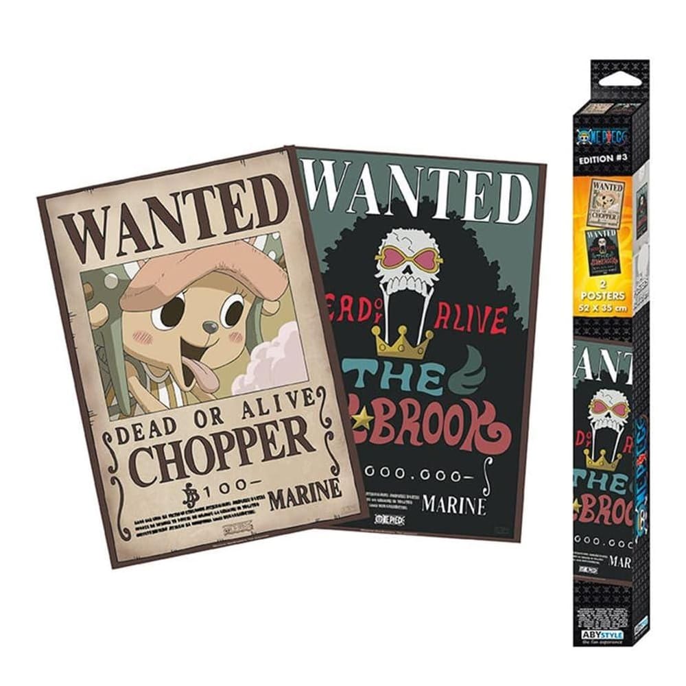 One Piece Set 2 Posters Wanted Chopper e Brook 52x38cm