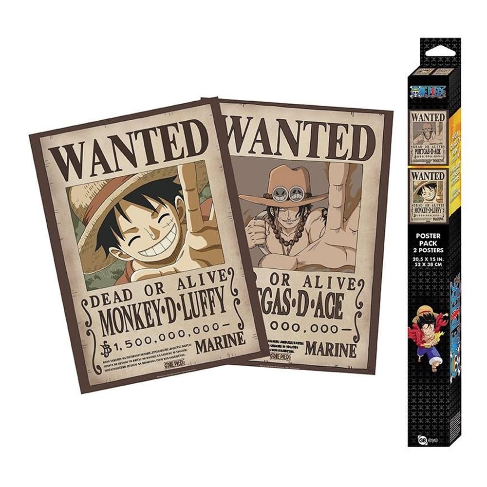 One Piece Set 2 Posters Wanted Luffy e Ace 52x38cm