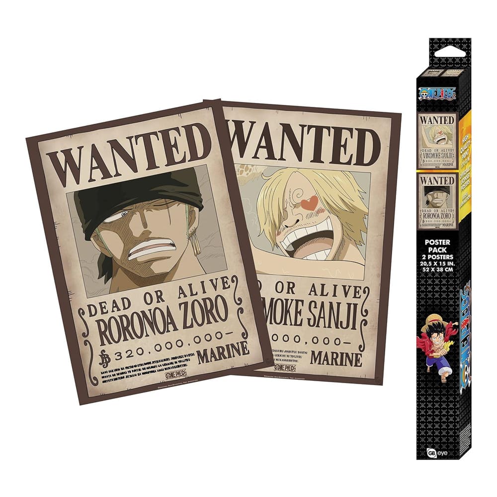One Piece Set 2 Posters Wanted Zoro e Sanji 52x38cm