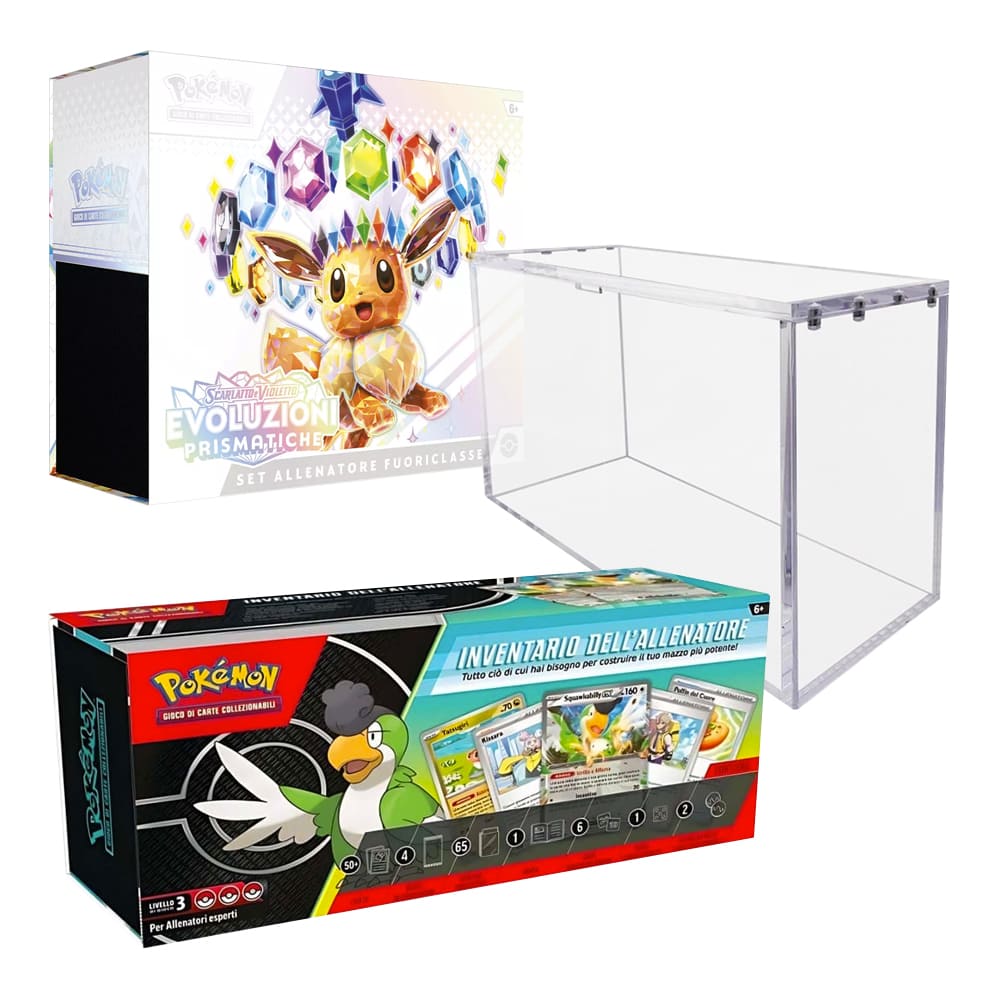 Pokemon Evoluzioni Prismatiche Set allenatore fuoriclasse versione italiano con Ultra Pro Espositore per Set Allenatore fuoriclasse Pokemon Inventario dell’Allenatore 2024 Box versione Italiano