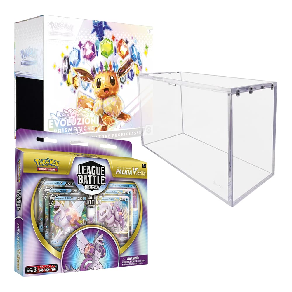 Pokemon Evoluzioni Prismatiche Set allenatore fuoriclasse versione italiano  con Ultra Pro Espositore per Set Allenatore fuoriclasse e Pokemon Origin  Forme Palkia VSTAR League Battle Deck versione Inglese | CarteMagic