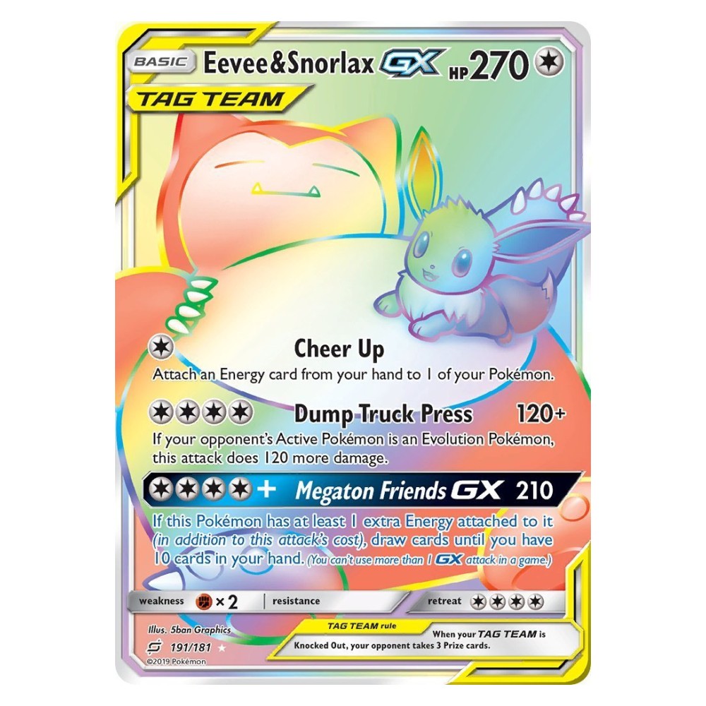 Eevee & Snorlax GX - Rainbow Rare 191/181 Eevee e Snorlax GX ALLEATI - Rainbow Rare 191/181