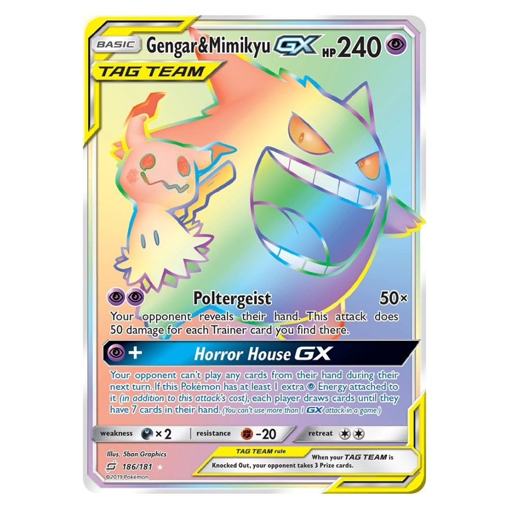 Gengar & Mimikyu GX - Rainbow Rare 186/181 Gengar e Mimikyu GX ALLEATI - Rainbow Rare 186/181
