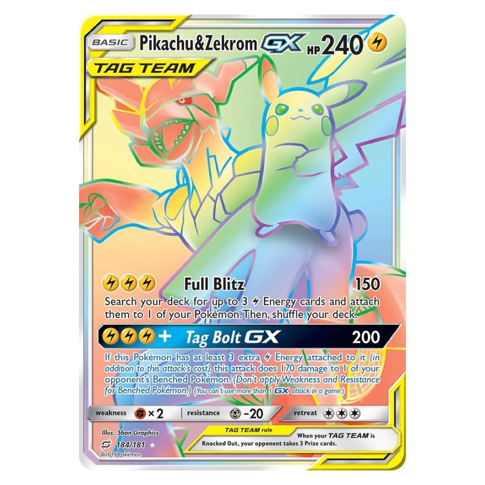 Pikachu & Zekrom GX - Rainbow Rare 184/181 Pikachu e Zekrom GX ALLEATI - Rainbow Rare 184/181