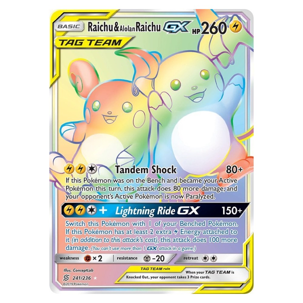 Raichu & Alolan Raichu GX - Rainbow | 241/236 Raichu e Raichu di Alola GX ALLEATI - Rainbow | 241/236