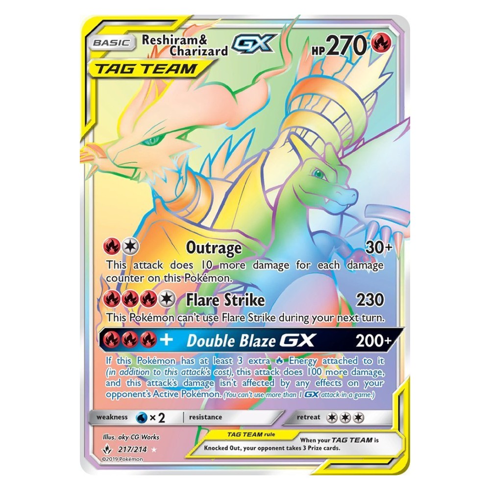 Reshiram & Charizard GX - Rainbow Rare | 217/214 Reshiram e Charizard GX ALLEATI - Rainbow Rare | 217/214