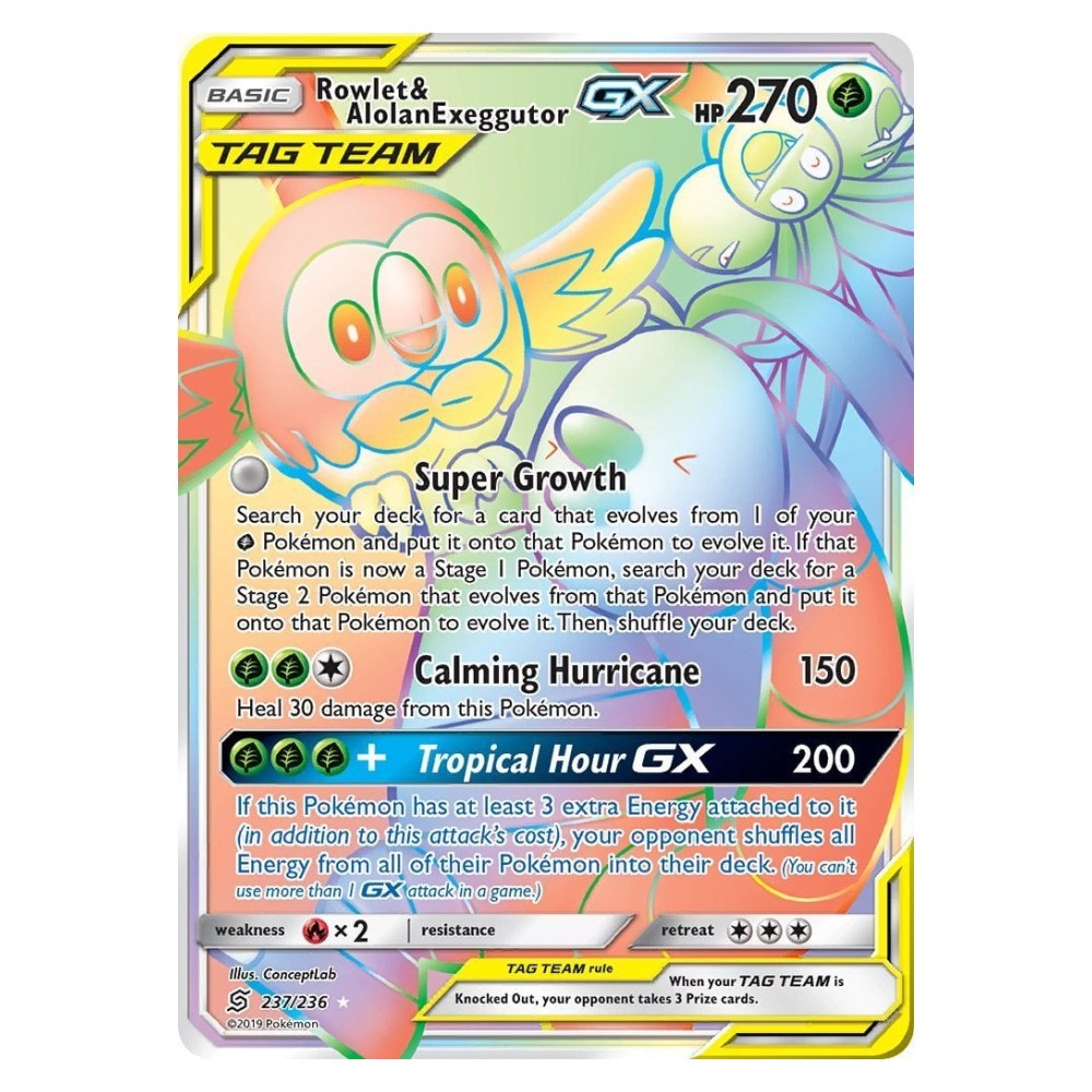 Rowlet & Alolan Exeggutor GX - Rainbow | 237/236 Rowlet e Exeggutor di Alola GX ALLEATI - Rainbow | 237/236